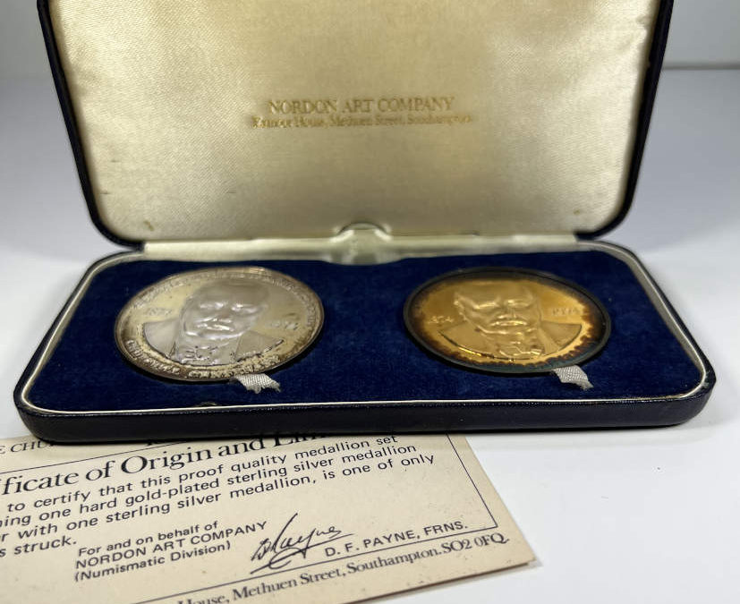 Churchill Medals: Cased Pair of Silver Medals, One Gilt