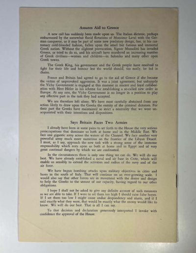 Back page: Churchill Speech Nov 5, 1940