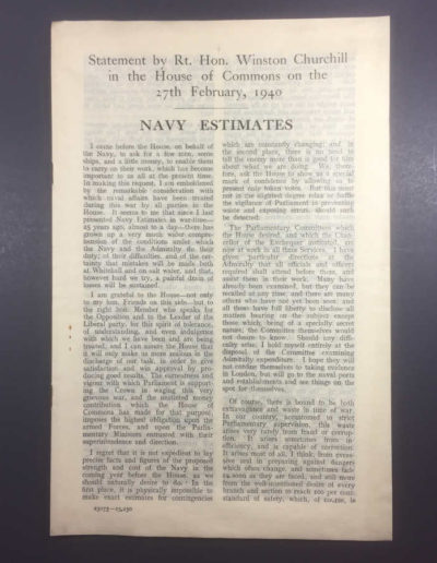 Churchill Speech 1940: Navy Estimates