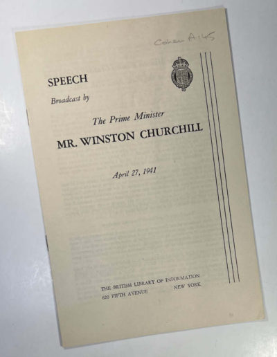 Speech Broadcast by Churchill: April 27, 1941