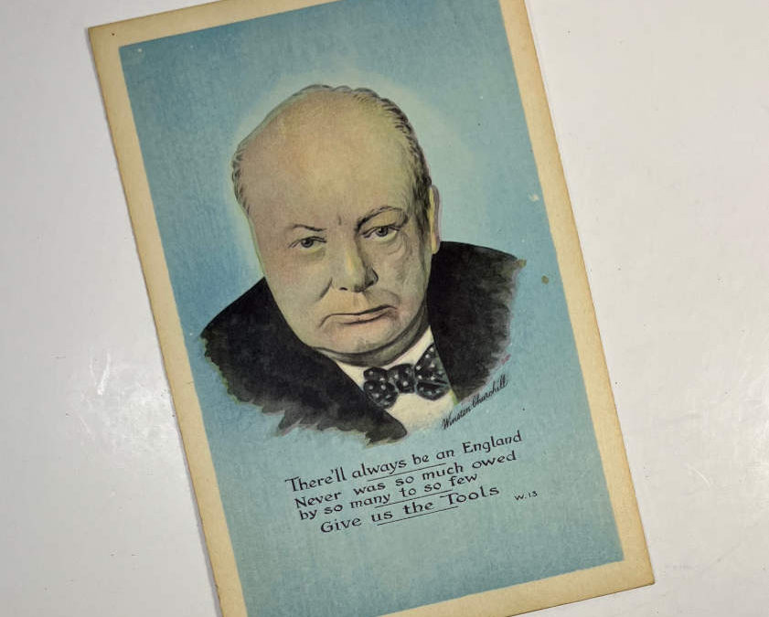 Winston Churchill Postcard – Color Drawing + Quotes