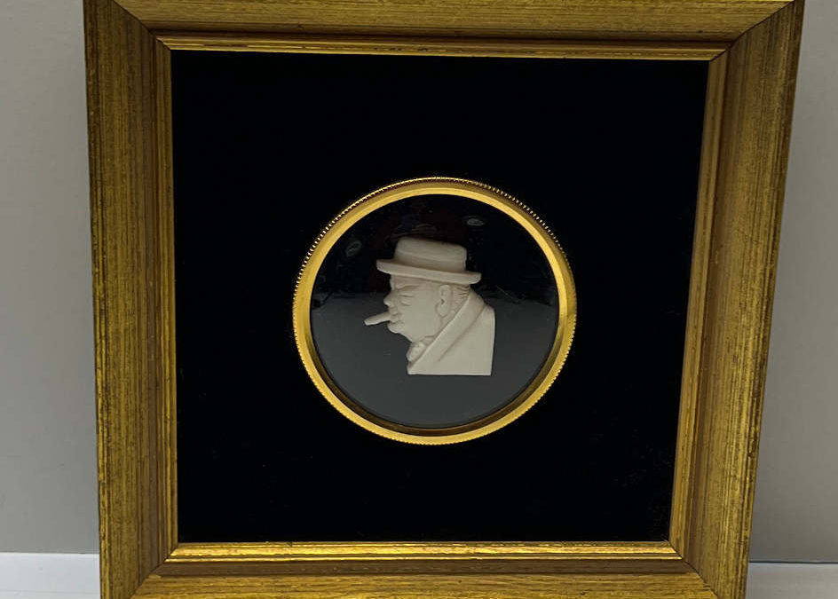 Framed Miniature Churchill Bust in Ivory