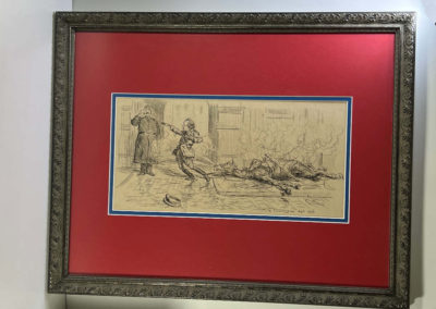 Original pen and ink drawing in Frame on wall