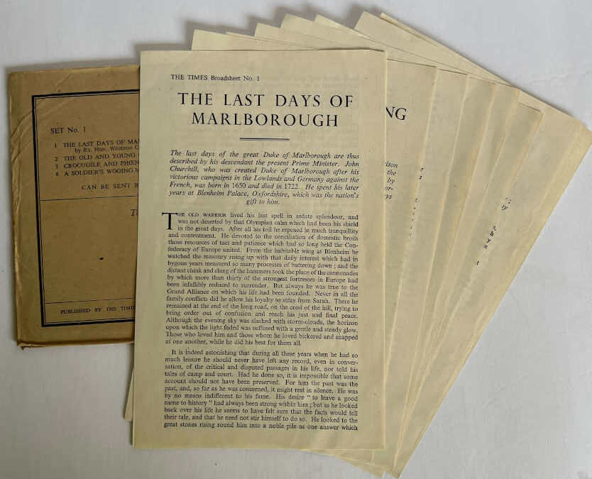 TIMES Broadsheets – including Churchill’s The Last Days of Marlborough