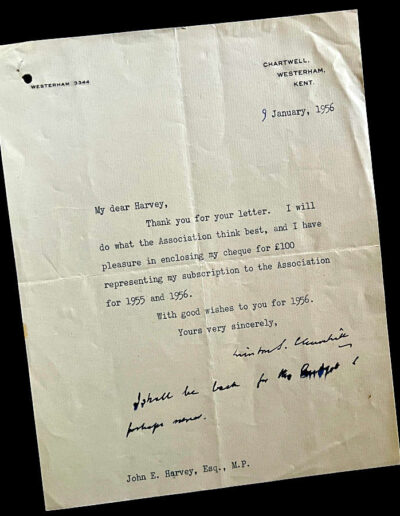 Winston Churchill, Signed Letter To John Harvey M.P.