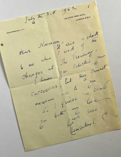 Clementine Churchill Letter Authentic Signature to Norman, Treasury