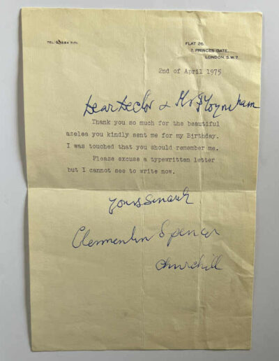 April 1975 Letter: Clementine Churchill to Lord Moynihan