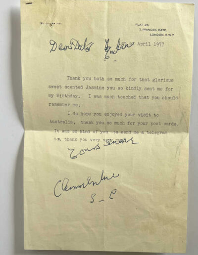 April 1977 Letter: Clementine Churchill to Lord Moynihan