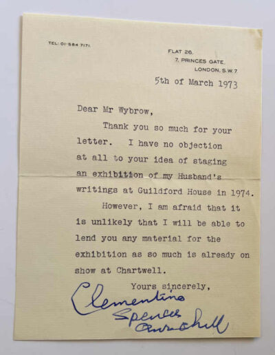 Letter: Clementine Churchill to M Wybrow