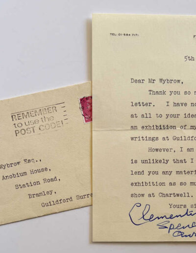 Letter + Envelope: Clementine Churchill to M Wybrow