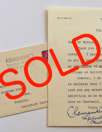 Letter Clementine Churchill to M Wybrow + Envelope: NOW SOLD
