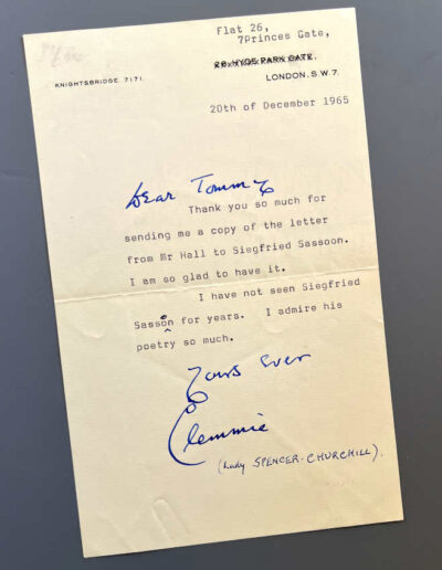 Letter from Clementine Churchill to Tommy