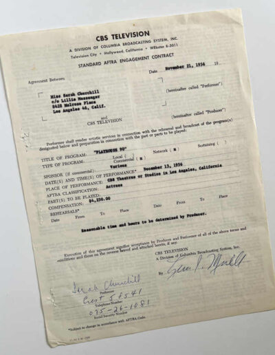 Sarah Churchill Signed Contract