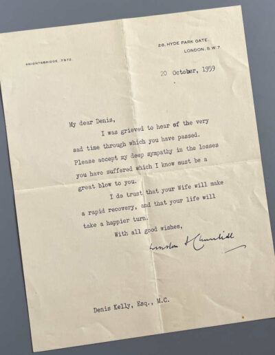 Churchill Signed Letter to Denis Kelly