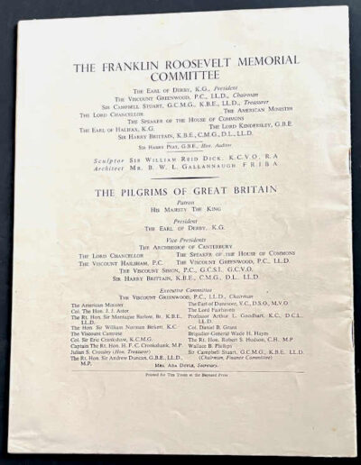 Pamphlet Back Cover: Britain’s Memorial to Franklin Roosevelt