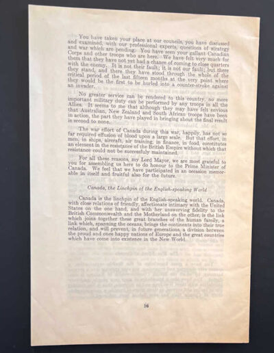 Churchill's Speech: Canada and the War, Back Page
