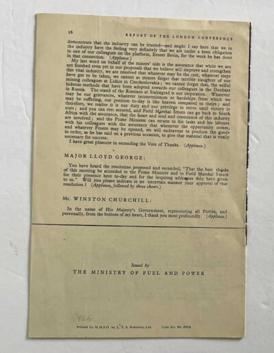 Churchill Speech (back) - To The Coal Mining Industry