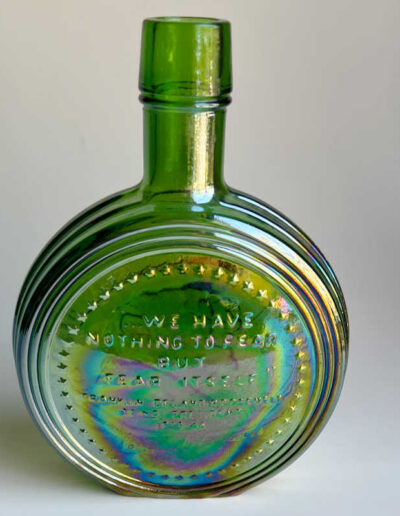 Roosevelt Memorabilia: Iridescent Green Bottle - Back View