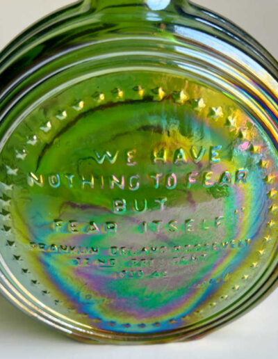 Roosevelt Memorabilia: Iridescent Green Bottle: Embossed Text
