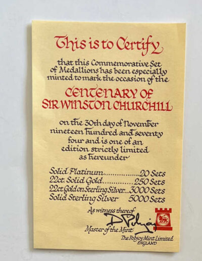 COA: Sir Winston Churchill 5 Silver Medallions