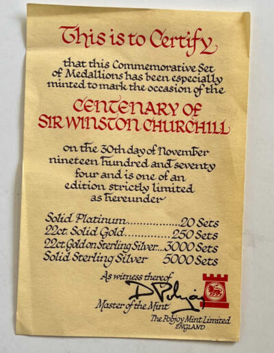 Churchill-5 Gold on Silver Medallions: COA
