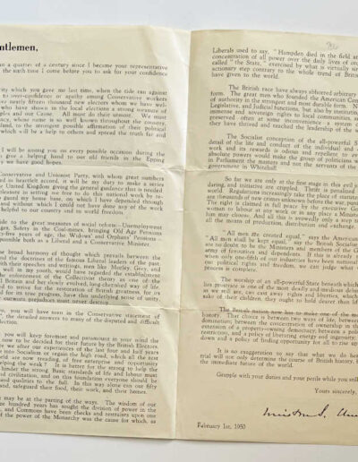 Election Address Woodford 1950 with Churchill's Facsimile Signature