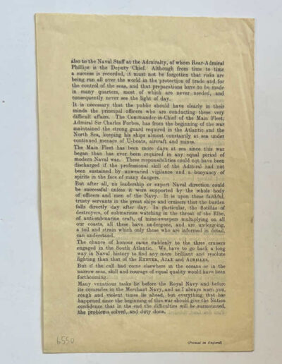 Glorious Battle of the River Plate 1948 - Pamphlet Back Cover