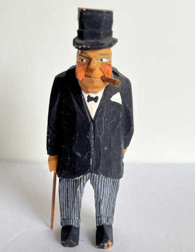 Small Hand Carved Wood Figure of W. Churchill