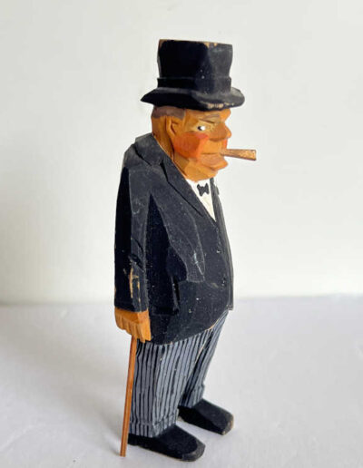 Small Hand Carved Wood Figure of W. Churchill: Side View