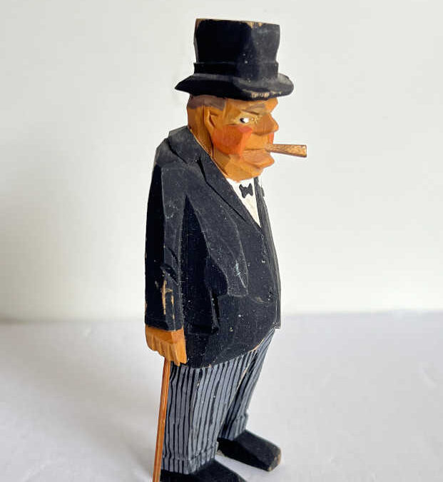 Winston Churchill Small Hand Carved Wood Figure