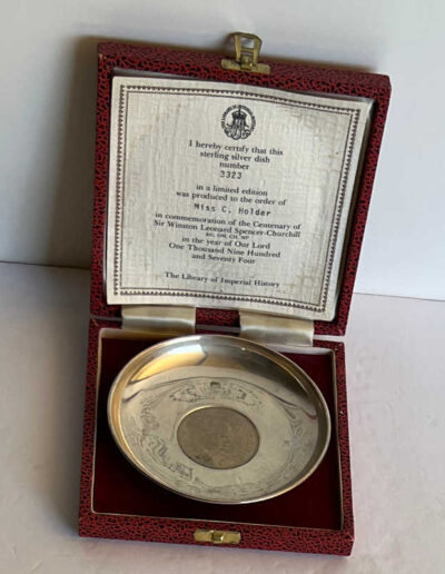 Sterling Silver Dish w/ Churchill Crown Centered in Presentation Case