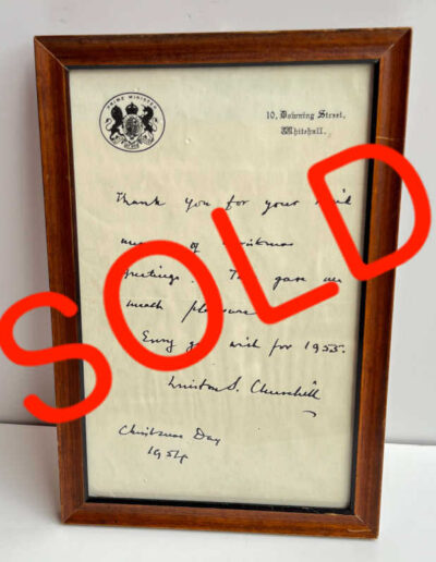 Churchill Note Framed- Christmas Day 1954: Sold