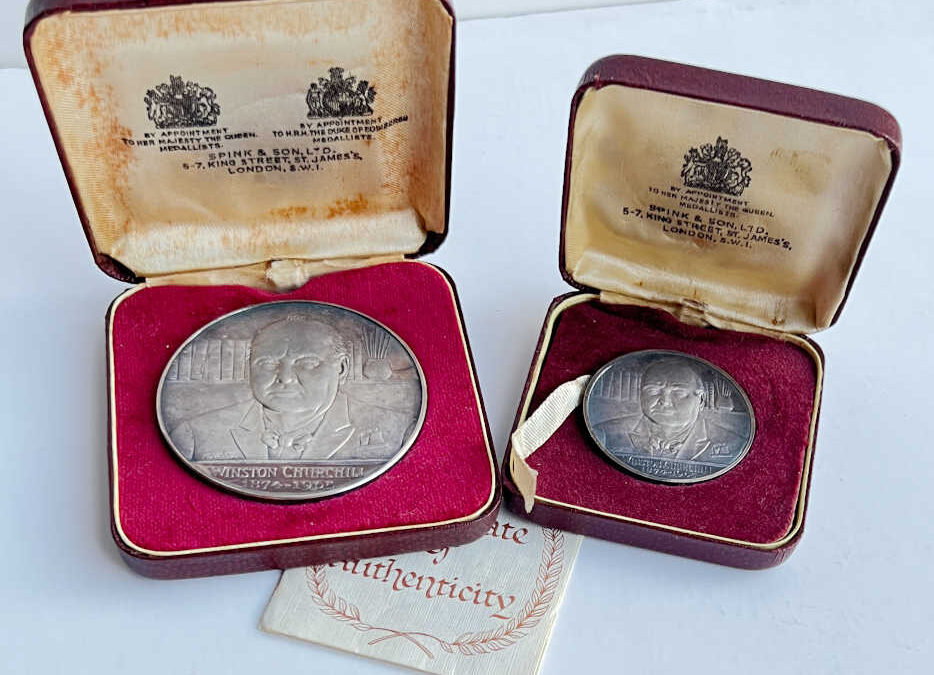 2 Churchill Sterling Silver Memorial Medals, 1965 by Spink