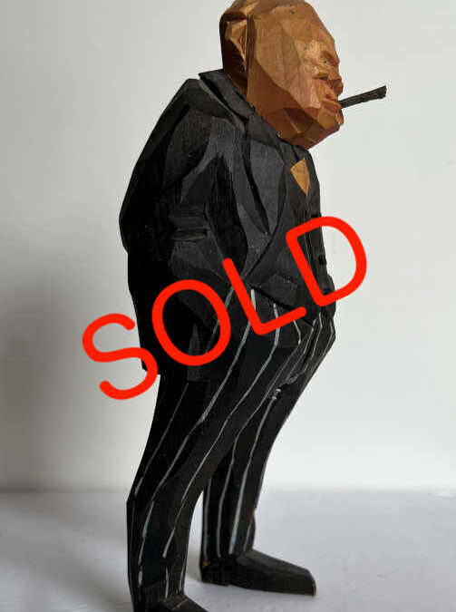 Winston Churchill Gunnarsson Swedish Hand Carved Wood Statue