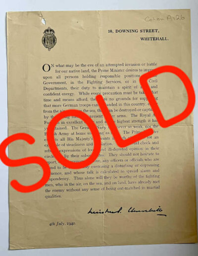 Facsimile message July 4 1940: SOLD