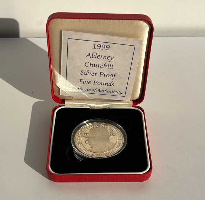 Alderney £5 Churchill Silver Proof Coin with COA